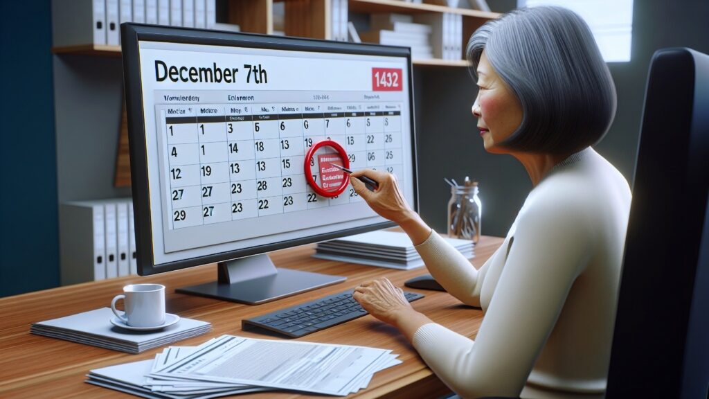 A 65-year-old woman nervously checks her calendar while holding a stack of Medicare papers. A large red circle marks an important date, symbolizing the urgency of enrollment deadlines.